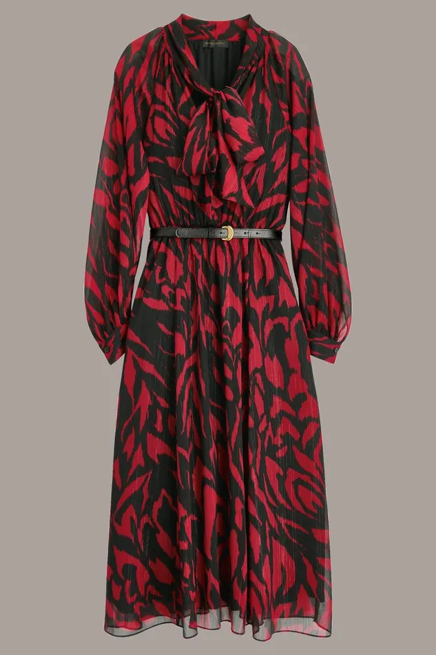 Women Donna Karan Dresses And Jumpsuits CHIFFON SHIRT DRESS MIDI WITH BELT Redblack Multi