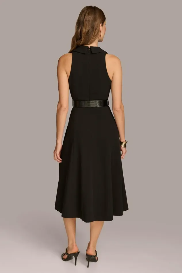 Women Donna Karan Dresses And Jumpsuits CREPE FIT AND FLARE DRESS WITH BELT Black