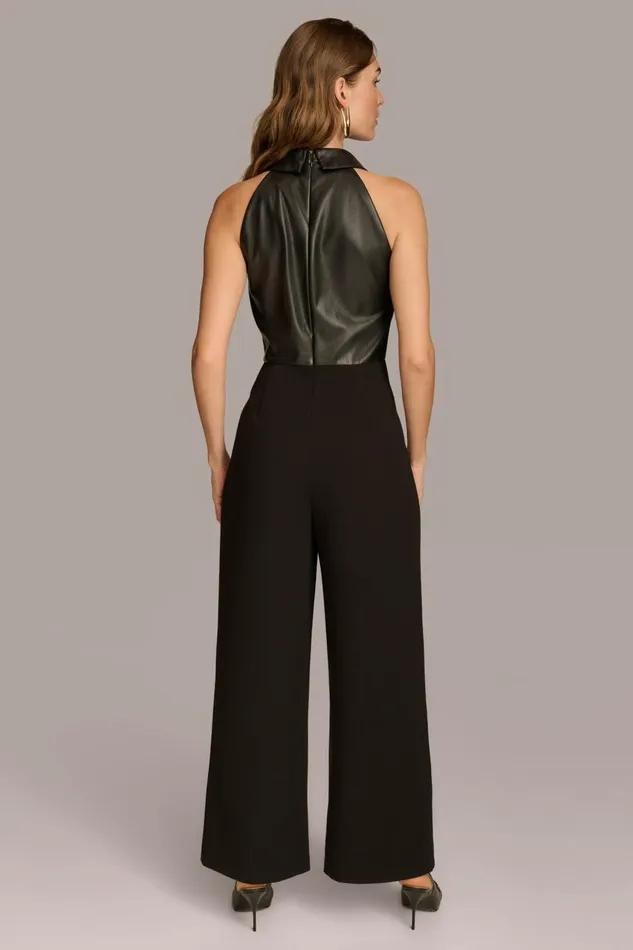 Women Donna Karan Dresses And Jumpsuits FAUX LEATHER TOP JUMPSUIT Black