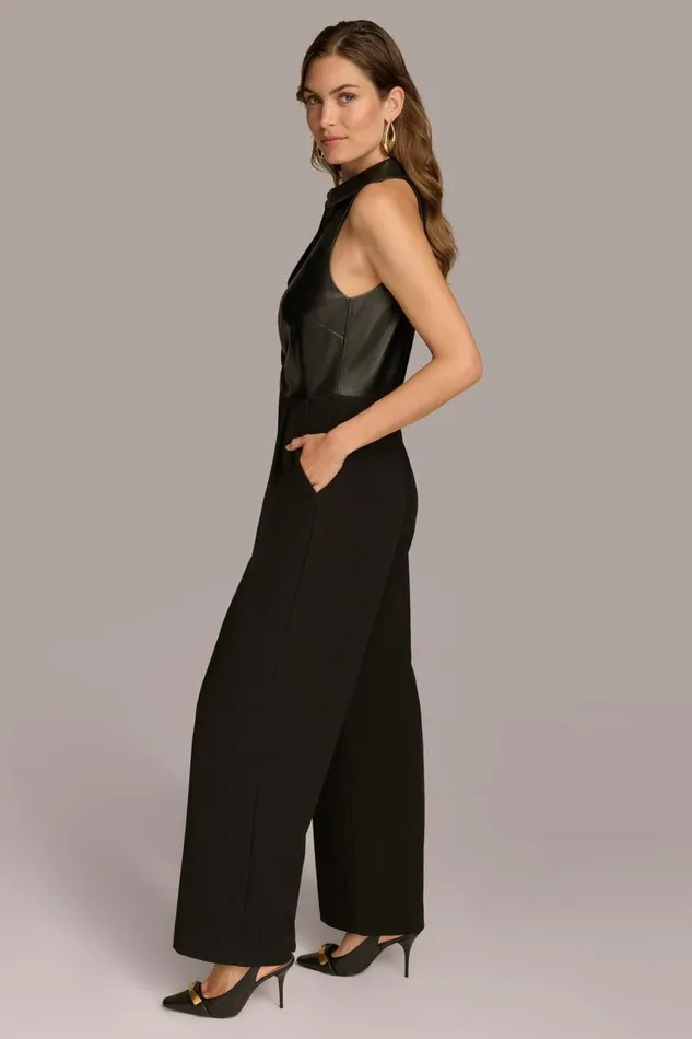 Women Donna Karan Dresses And Jumpsuits FAUX LEATHER TOP JUMPSUIT Black