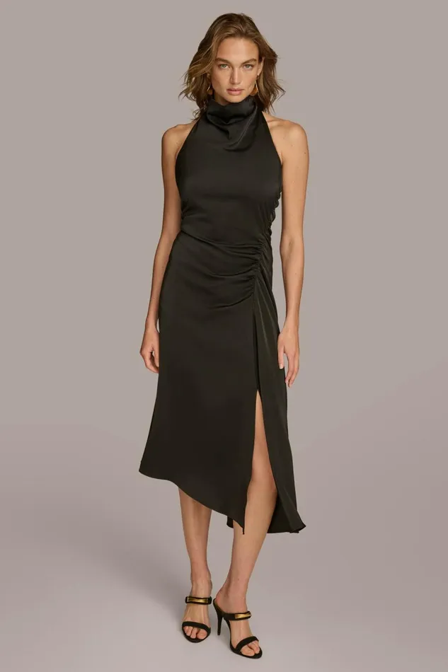 Women Donna Karan Dresses And Jumpsuits MOCK NECK A LINE MIDI DRESS Black