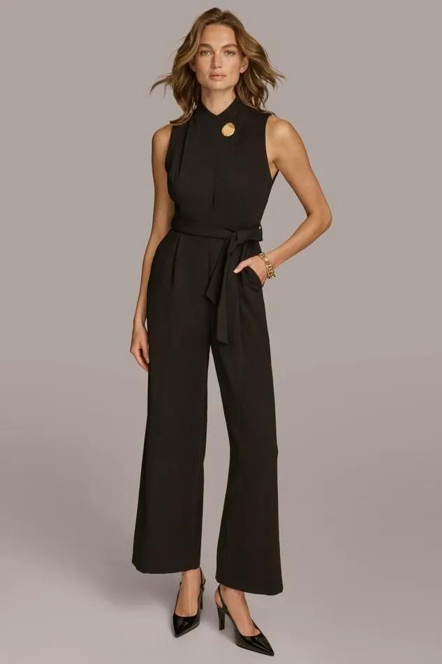 Women Donna Karan Dresses And Jumpsuits MOCK NECK JUMPSUIT WITH HARDWARE Black Women Donna Karan Dresses And Jumpsuits MOCK NECK JUMPSUIT WITH HARDWARE Black