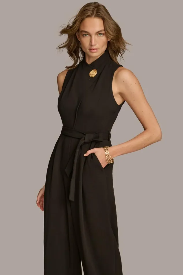 Women Donna Karan Dresses And Jumpsuits MOCK NECK JUMPSUIT WITH HARDWARE Black
