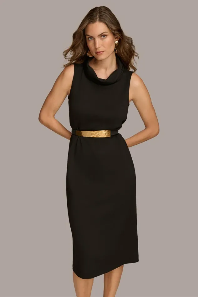 Women Donna Karan Dresses And Jumpsuits MOCK NECK MIDI DRESS WITH BELT Black