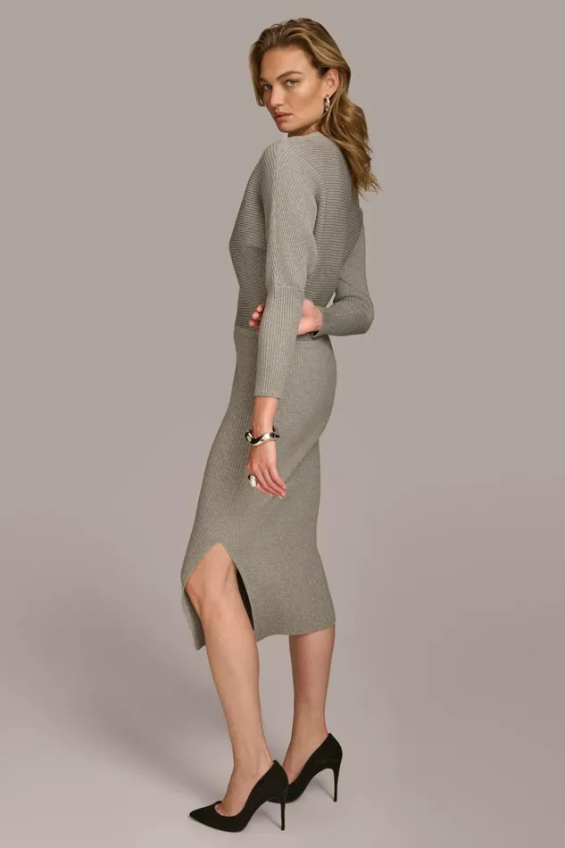 Women Donna Karan Dresses And Jumpsuits ONE SHOULDER SWEATER MIDI DRESS Steel Heather