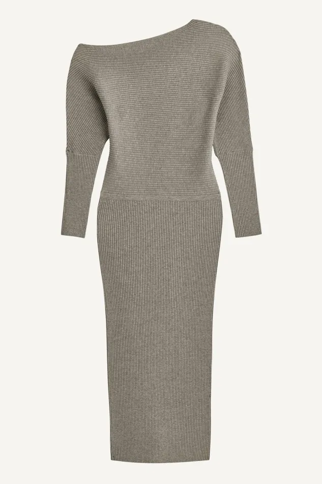Women Donna Karan Dresses And Jumpsuits ONE SHOULDER SWEATER MIDI DRESS Steel Heather