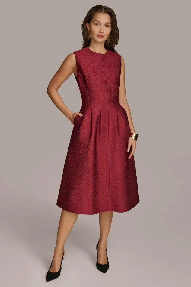 Women Donna Karan Dresses And Jumpsuits PEBBLE JACQUARD FIT AND FLARE DRESS Cabernet Women Donna Karan Dresses And Jumpsuits PEBBLE JACQUARD FIT AND FLARE DRESS Cabernet