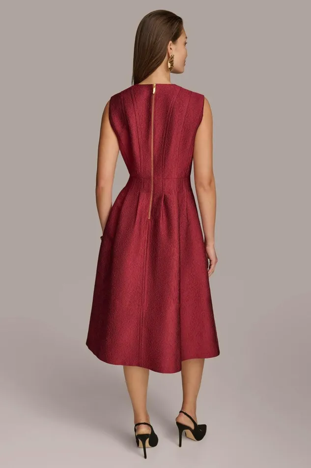 Women Donna Karan Dresses And Jumpsuits PEBBLE JACQUARD FIT AND FLARE DRESS Cabernet