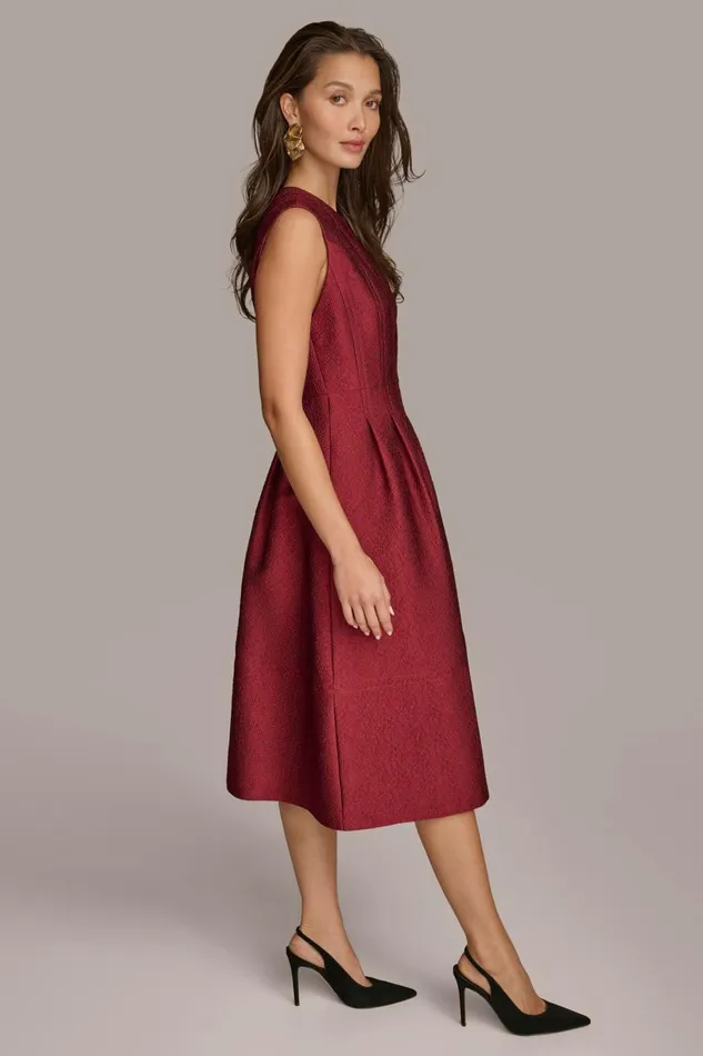 Women Donna Karan Dresses And Jumpsuits PEBBLE JACQUARD FIT AND FLARE DRESS Cabernet