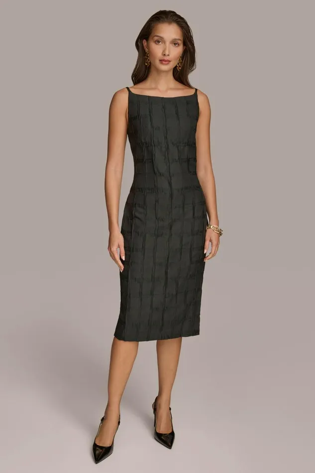 Women Donna Karan Dresses And Jumpsuits PLAID JACQUARD MIDI SHEATH DRESS Black Women Donna Karan Dresses And Jumpsuits PLAID JACQUARD MIDI SHEATH DRESS Black