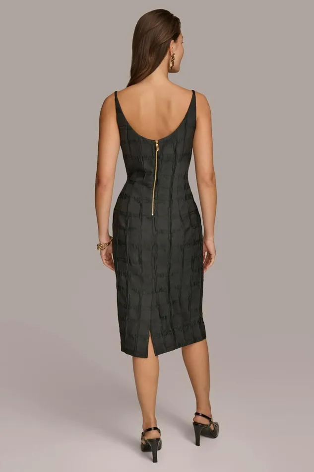 Women Donna Karan Dresses And Jumpsuits PLAID JACQUARD MIDI SHEATH DRESS Black