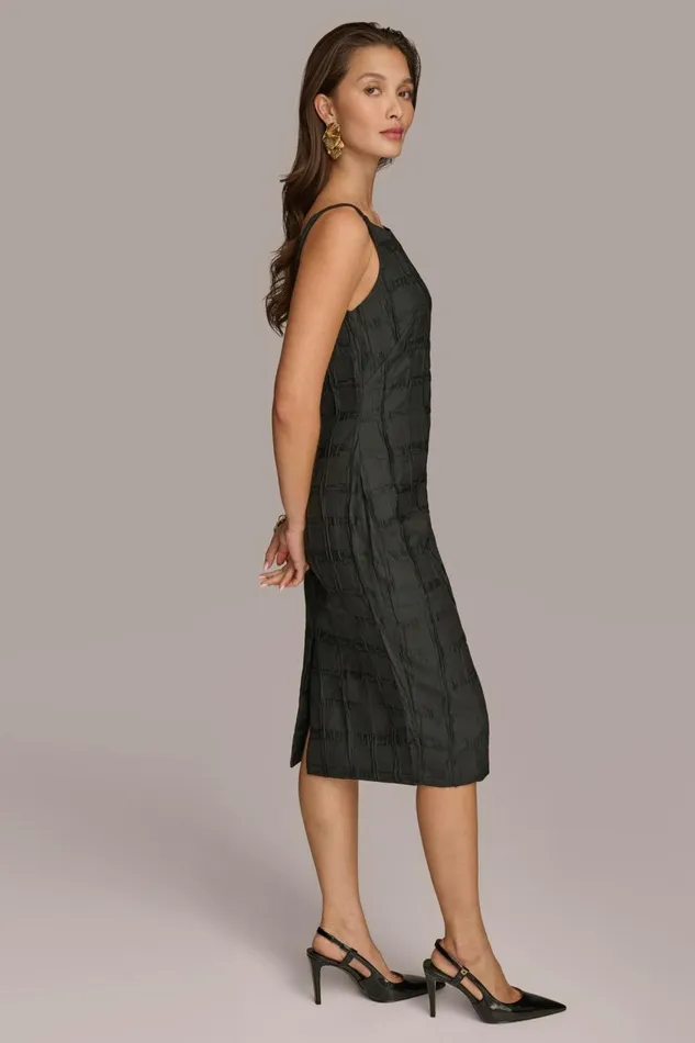 Women Donna Karan Dresses And Jumpsuits PLAID JACQUARD MIDI SHEATH DRESS Black