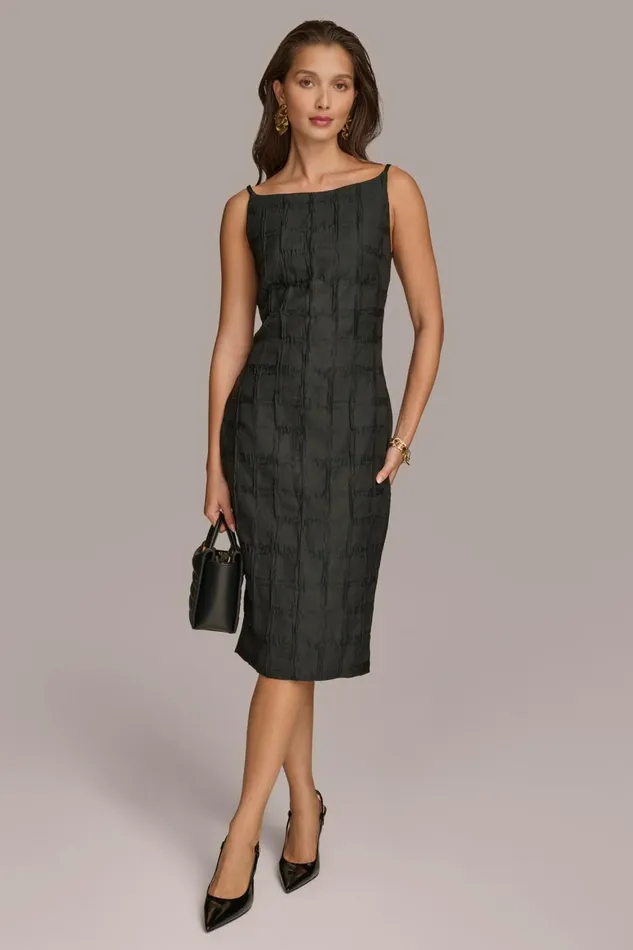 Women Donna Karan Dresses And Jumpsuits PLAID JACQUARD MIDI SHEATH DRESS Black