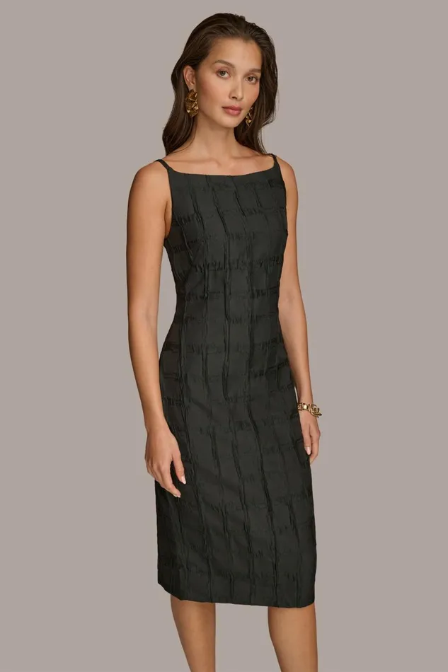 Women Donna Karan Dresses And Jumpsuits PLAID JACQUARD MIDI SHEATH DRESS Black
