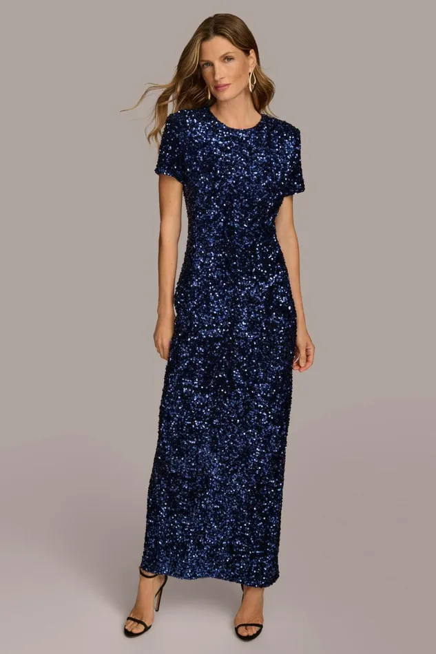 Women Donna Karan Dresses And Jumpsuits SEQUIN GOWN Navy