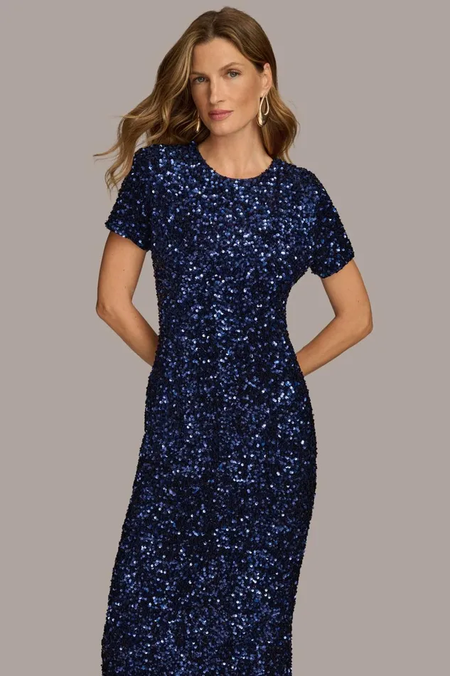 Women Donna Karan Dresses And Jumpsuits SEQUIN GOWN Navy