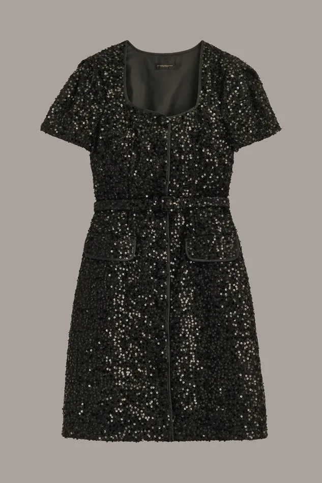 Women Donna Karan Dresses And Jumpsuits SQUARE NECK SEQUIN A LINE DRESS Black