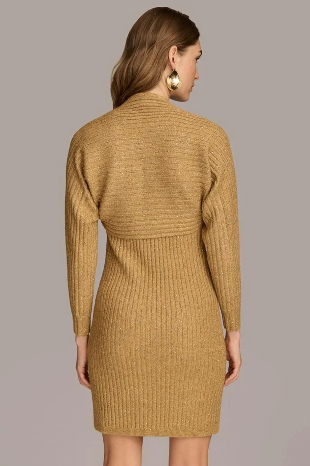 Women Donna Karan Dresses And Jumpsuits SWEATER DRESS WITH SHRUG Gold