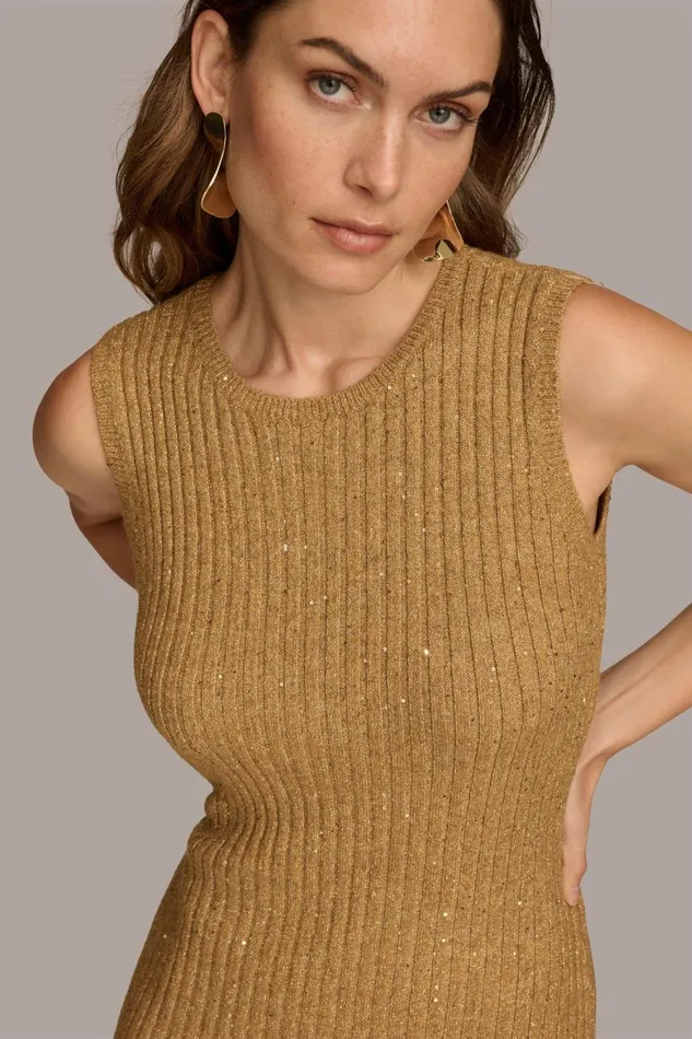 Women Donna Karan Dresses And Jumpsuits SWEATER DRESS WITH SHRUG Gold
