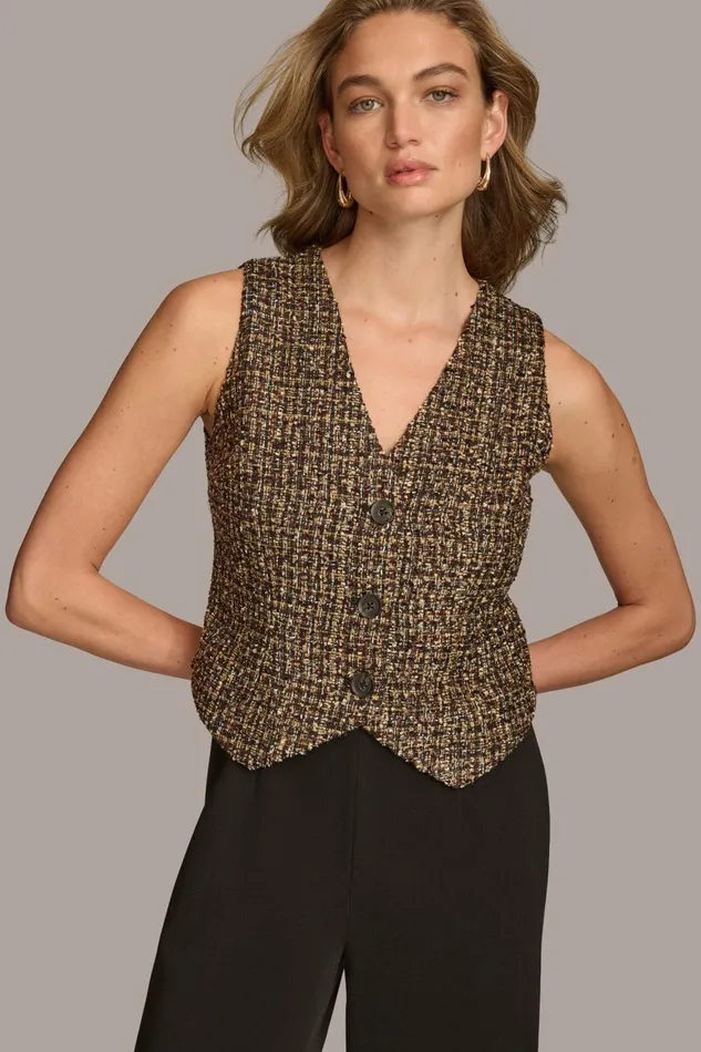 Women Donna Karan Dresses And Jumpsuits TAILORED JUMPSUIT WITH TWEED VEST Elderberry Multiblack