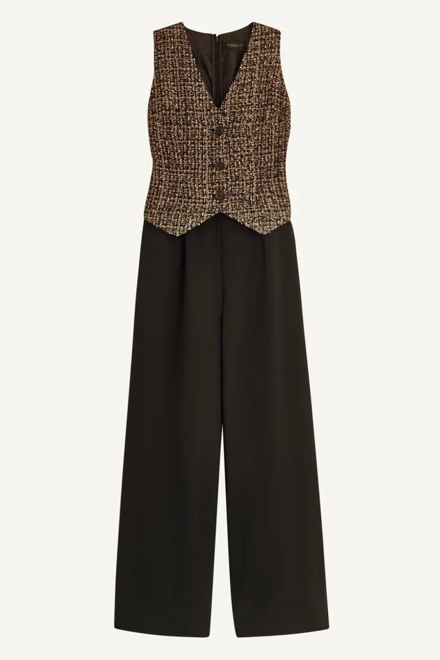 Women Donna Karan Dresses And Jumpsuits TAILORED JUMPSUIT WITH TWEED VEST Elderberry Multiblack