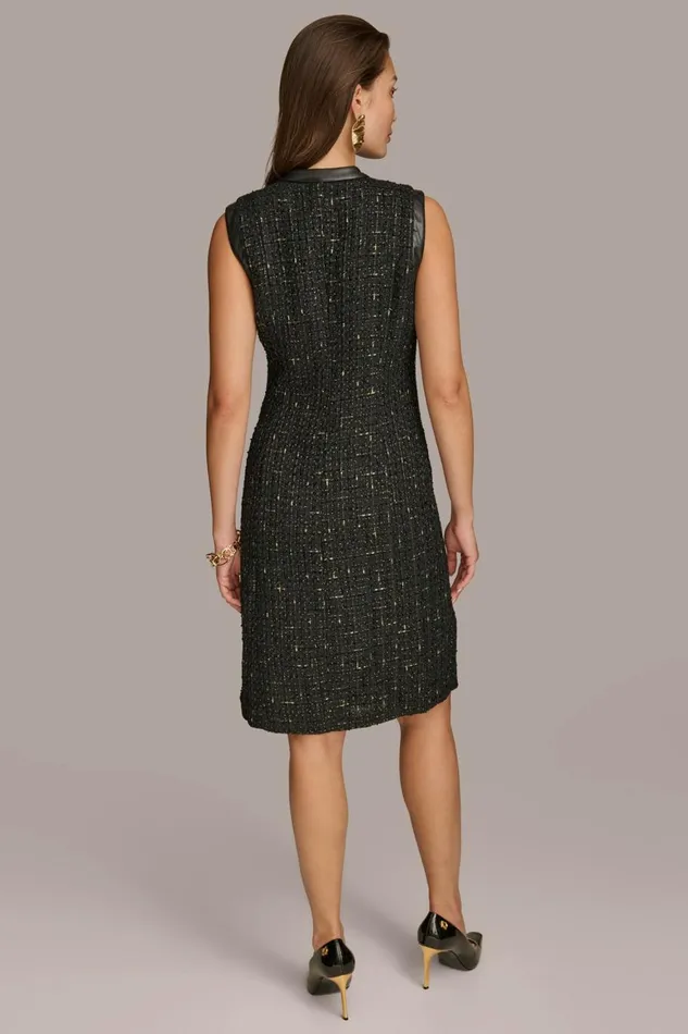 Women Donna Karan Dresses And Jumpsuits TWEED A LINE DRESS WITH FRONT ZIPPER Black