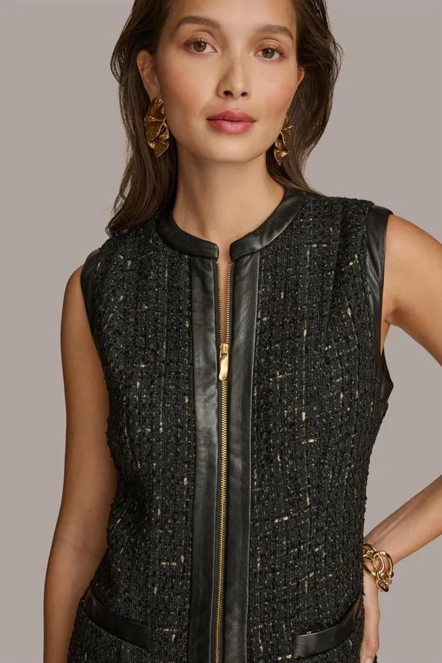 Women Donna Karan Dresses And Jumpsuits TWEED A LINE DRESS WITH FRONT ZIPPER Black