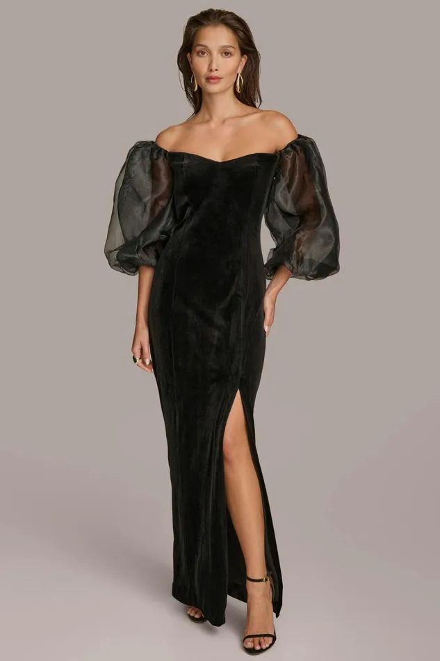 Women Donna Karan Dresses And Jumpsuits VELVET OFF THE SHOULDER GOWN Black
