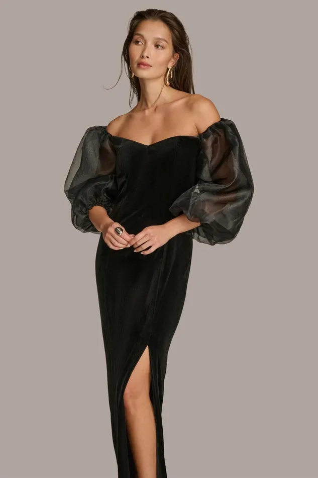 Women Donna Karan Dresses And Jumpsuits VELVET OFF THE SHOULDER GOWN Black