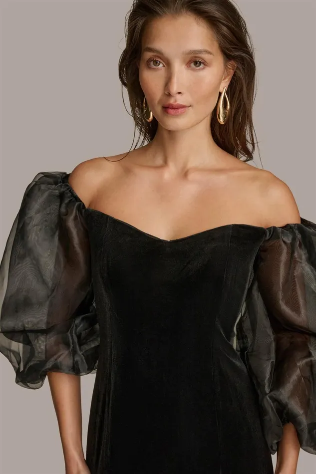 Women Donna Karan Dresses And Jumpsuits VELVET OFF THE SHOULDER GOWN Black