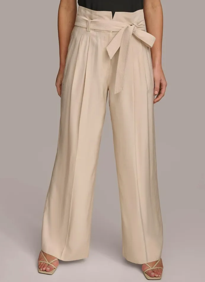 Women Donna Karan Pants HIGH WAISTED WIDE LEG PANT Cream