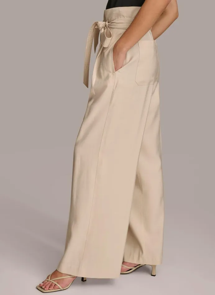 Women Donna Karan Pants HIGH WAISTED WIDE LEG PANT Cream