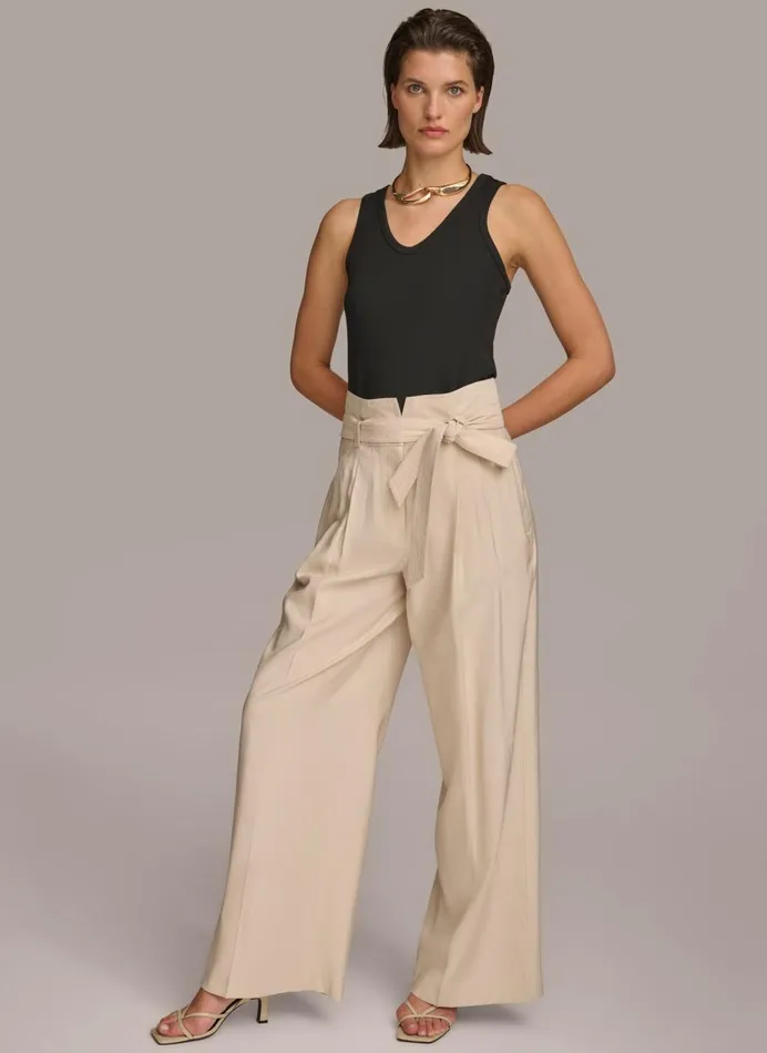 Women Donna Karan Pants HIGH WAISTED WIDE LEG PANT Cream