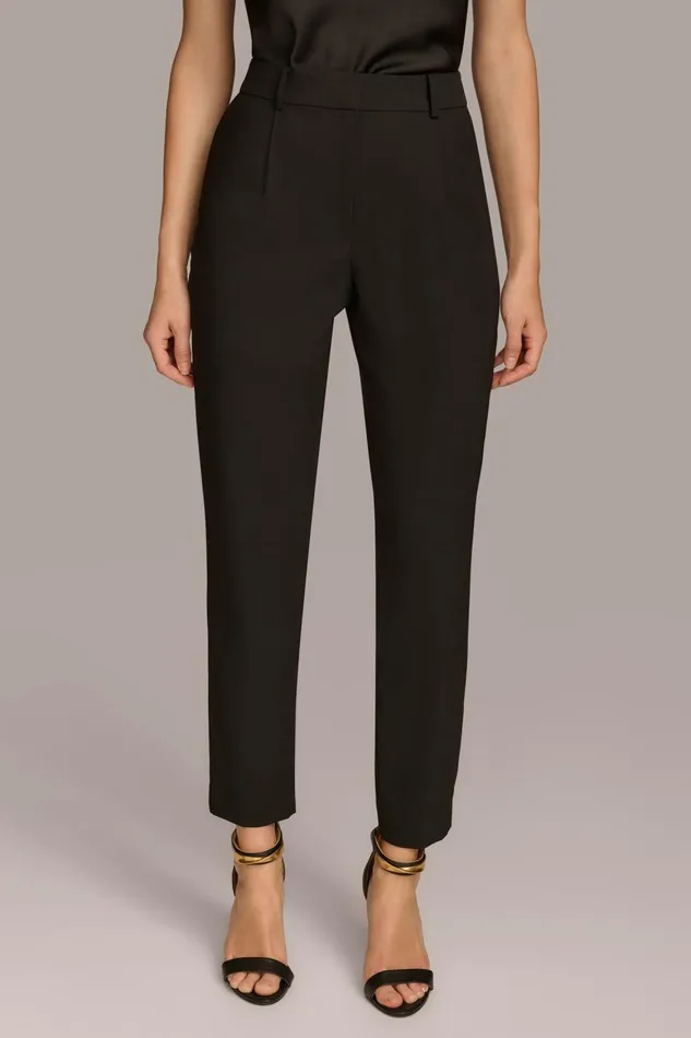 Women Donna Karan Pants PLEATED SLIM LEG TROUSER Black