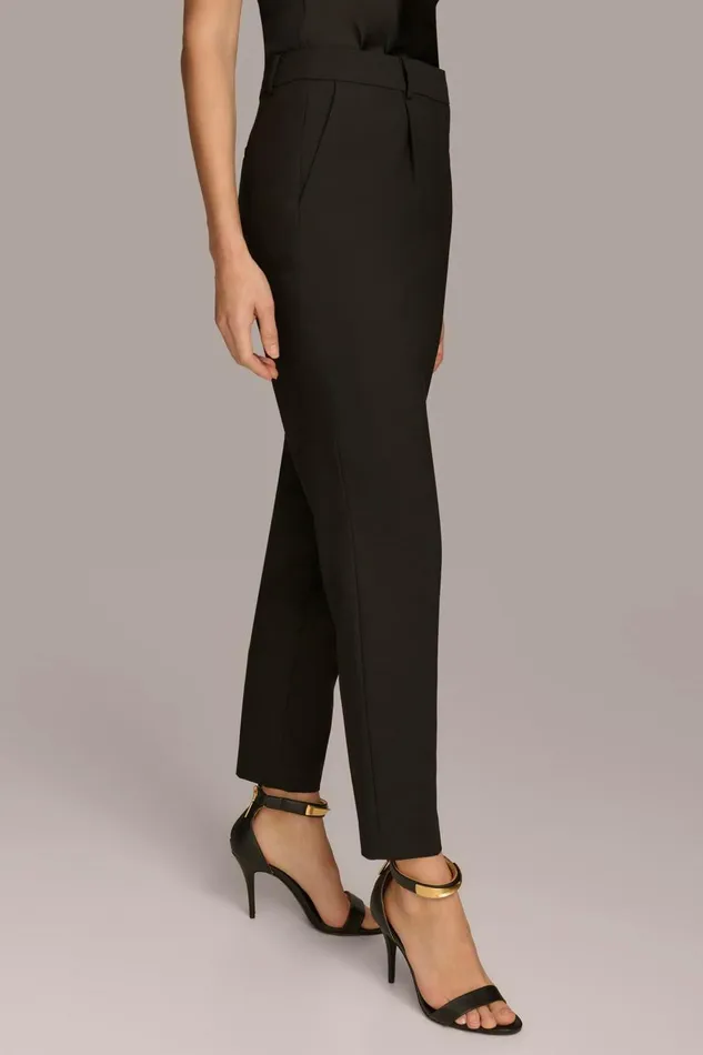 Women Donna Karan Pants PLEATED SLIM LEG TROUSER Black