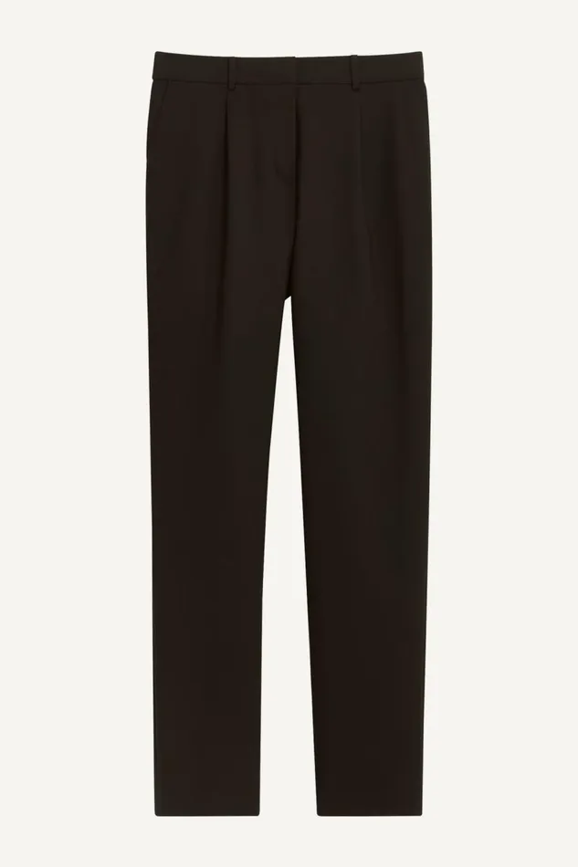Women Donna Karan Pants PLEATED SLIM LEG TROUSER Black