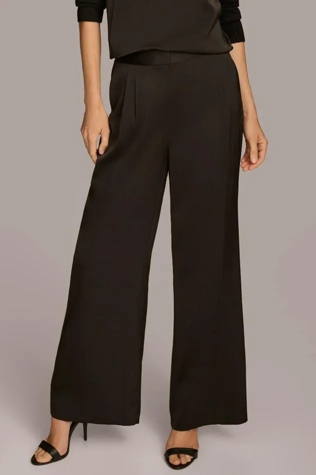 Women Donna Karan Pants PLEATED WIDE LEG PANT Black