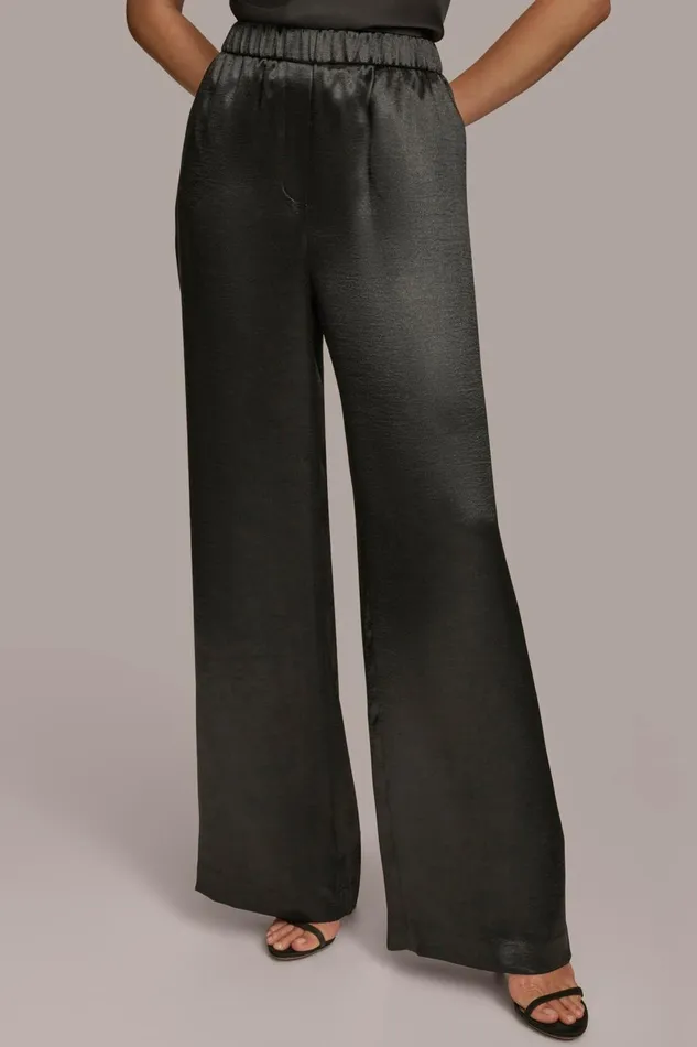 Women Donna Karan Pants PULLON WIDE LEG TROUSER Black
