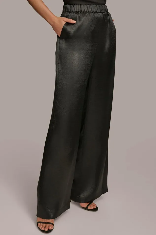 Women Donna Karan Pants PULLON WIDE LEG TROUSER Black