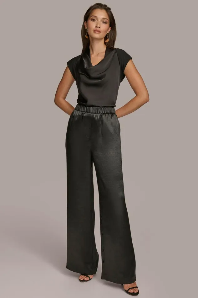 Women Donna Karan Pants PULLON WIDE LEG TROUSER Black