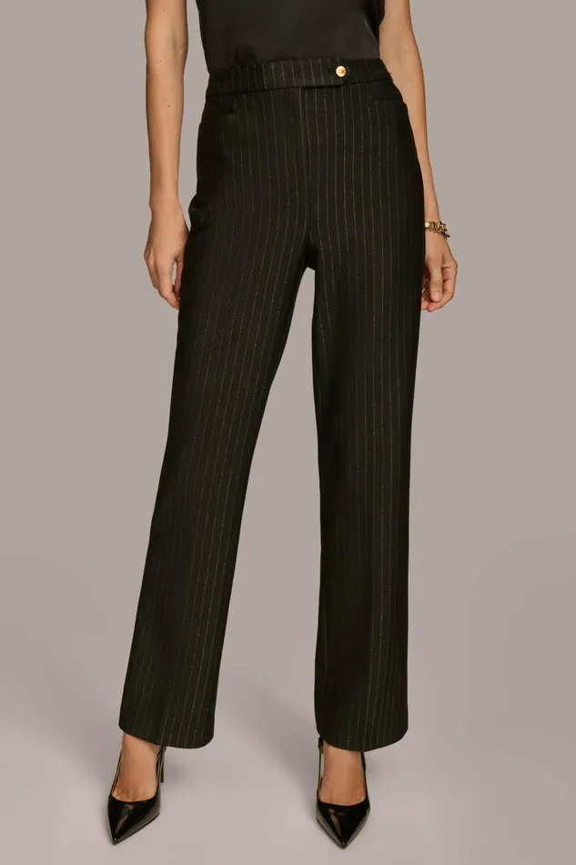 Women Donna Karan Pants STRAIGHT PINSTRIPE PANT Black