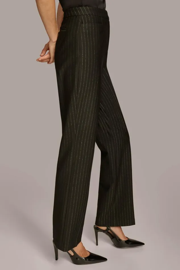 Women Donna Karan Pants STRAIGHT PINSTRIPE PANT Black