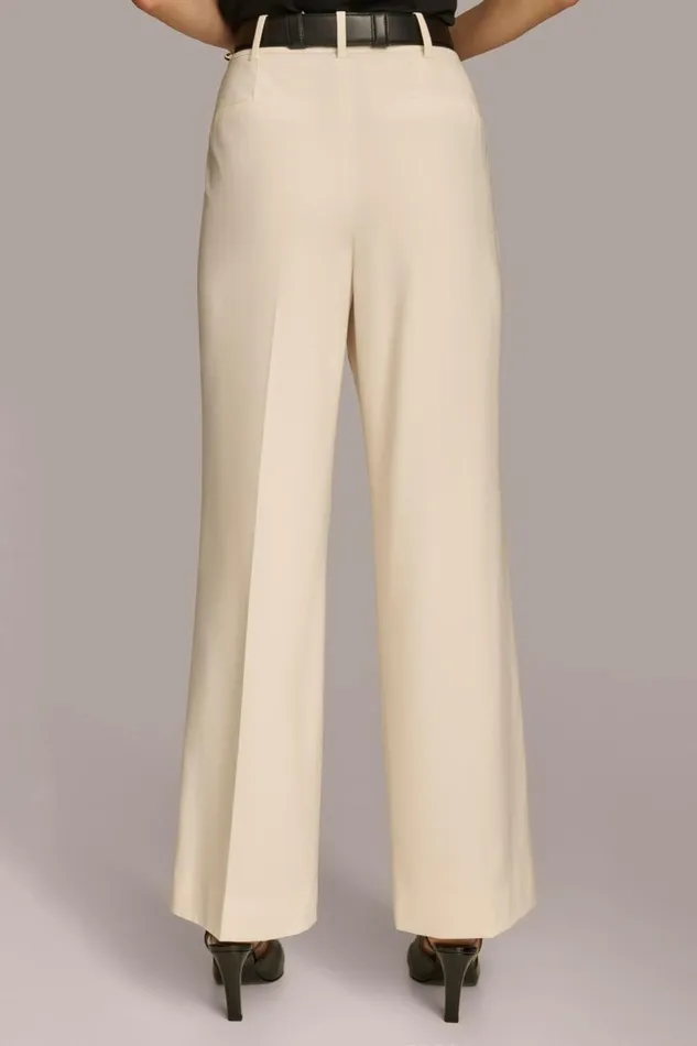 Women Donna Karan Pants WIDE LEG TROUSER WITH CHAIN BELT Ivory