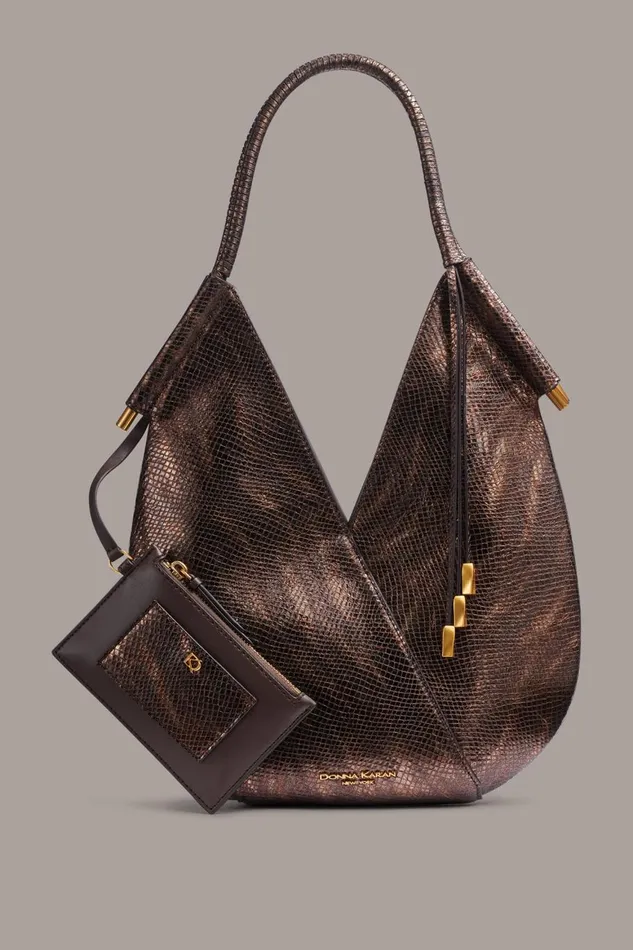 Women Donna Karan Shoulder And Hobo Bags BALDWIN MINI SHOULDER Snake Gold