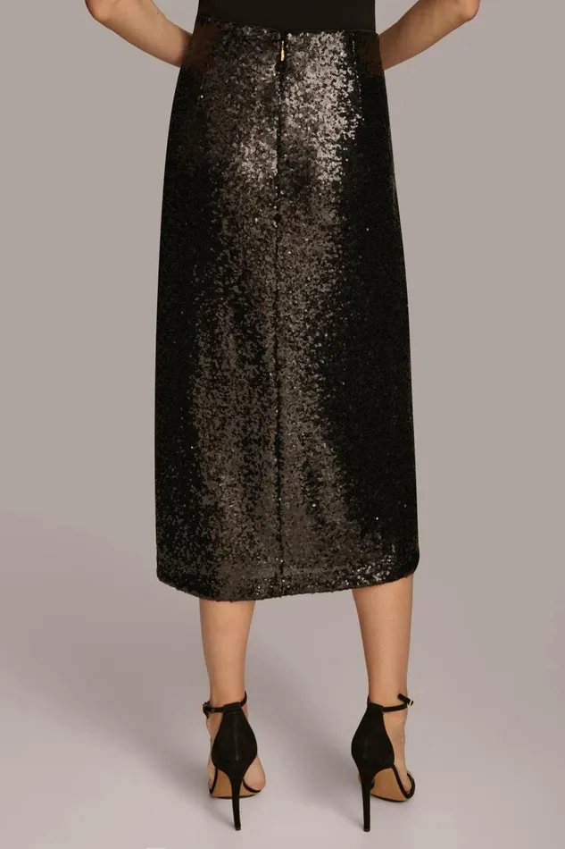 Women Donna Karan Skirts FAUX WRAP SEQUIN SKIRT Black