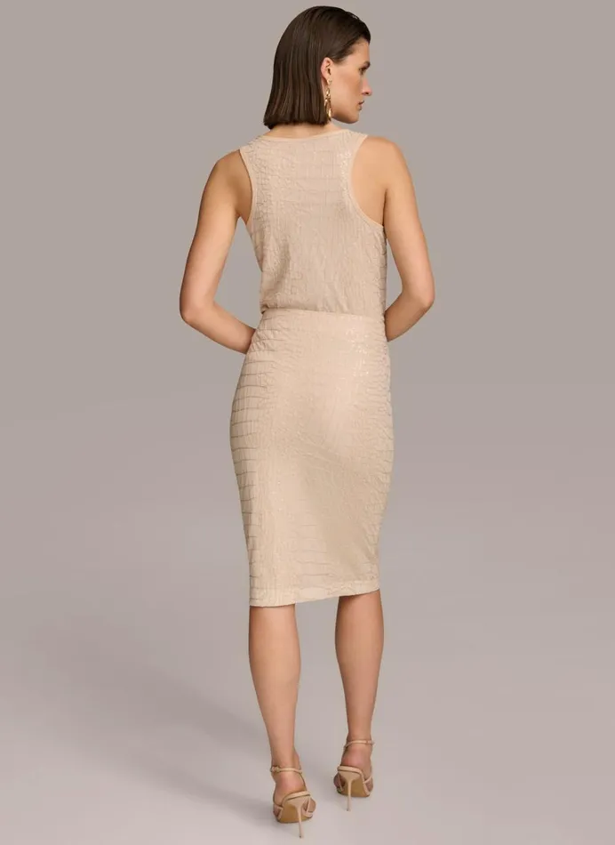 Women Donna Karan Skirts RUCHED SIDE SEQUIN SKIRT Sand