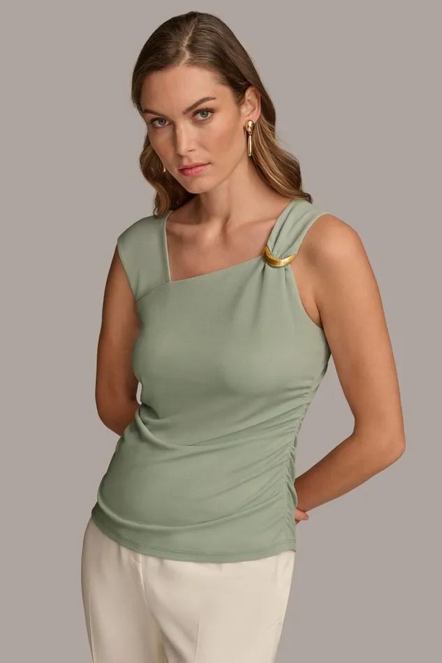 Women Donna Karan Sweaters And Tops ASYMMETRICAL TOP WITH HARDWARE Pale Jade