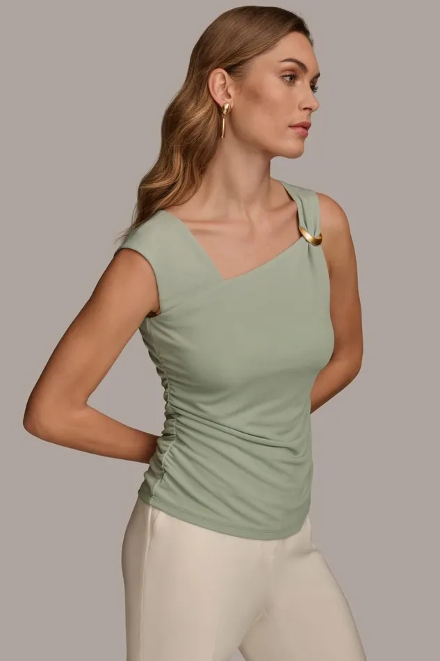Women Donna Karan Sweaters And Tops ASYMMETRICAL TOP WITH HARDWARE Pale Jade