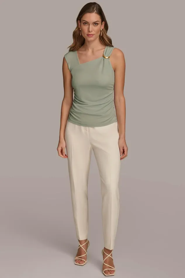 Women Donna Karan Sweaters And Tops ASYMMETRICAL TOP WITH HARDWARE Pale Jade