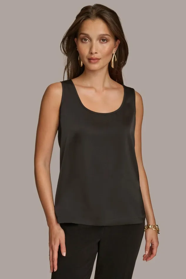 Women Donna Karan Sweaters And Tops CHARMEUSE SCOOP NECK CAMI Black